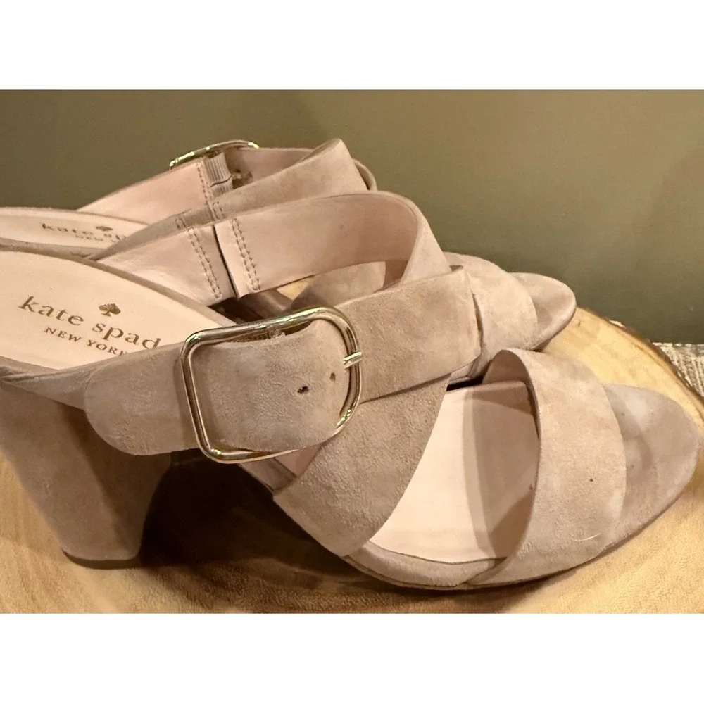 Kate Spade Orchid Suede Sandal In Fawn Blush Kid Suede Block Heels Sz 9